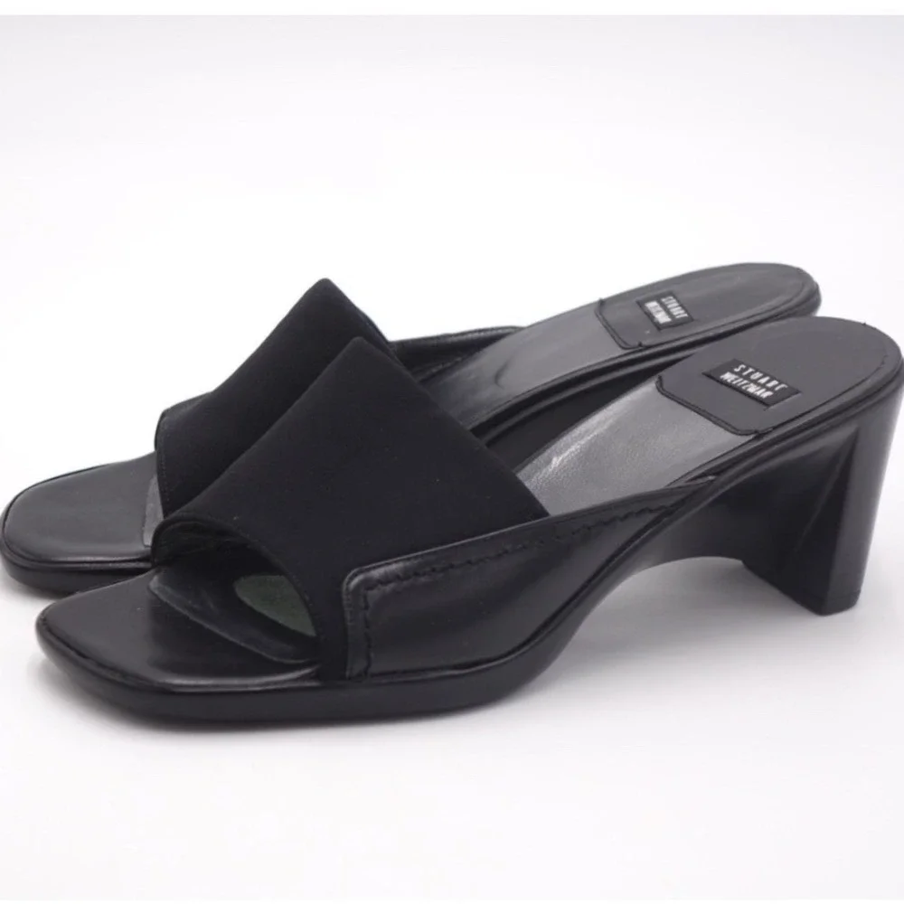 Stuart Weitzman Vintage Y2K Black Stretch Wedge Slide Heels Women's Size 7-7.5